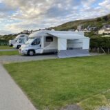 Motorhome and awning on hardstanding pitch